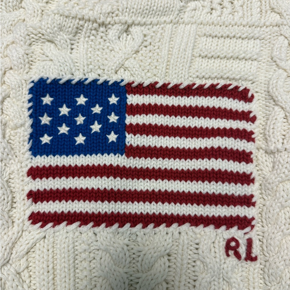 Ralph Lauren Aran-Knit Flag Cotton Sweater - Picture 5 of 8